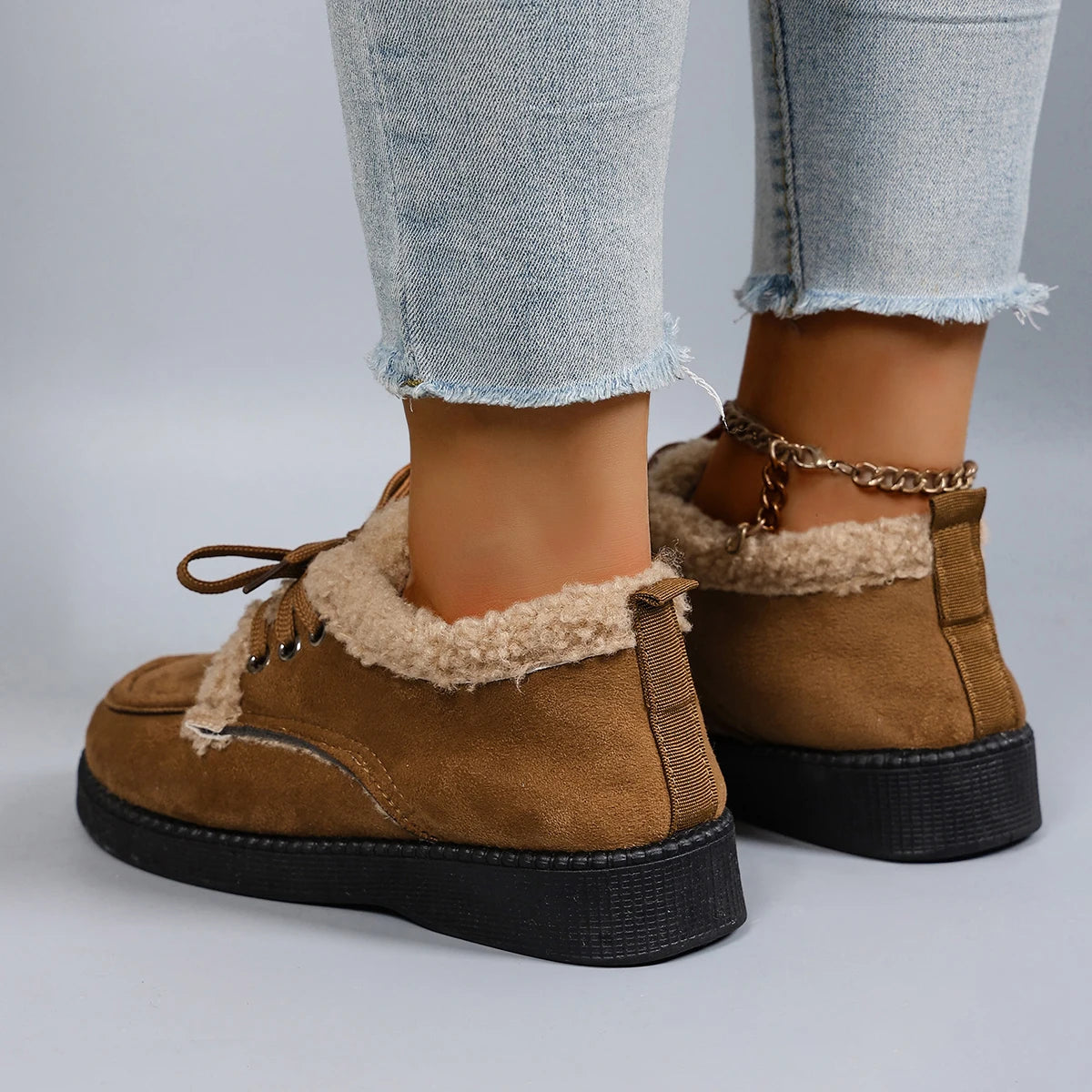 Damen Niedrige Winter Baumwollschuhe – Warme, Bequeme & Atmungsaktive Freizeitschuhe | Kunstfell Gefütterte Herbst- und Winterschuhe