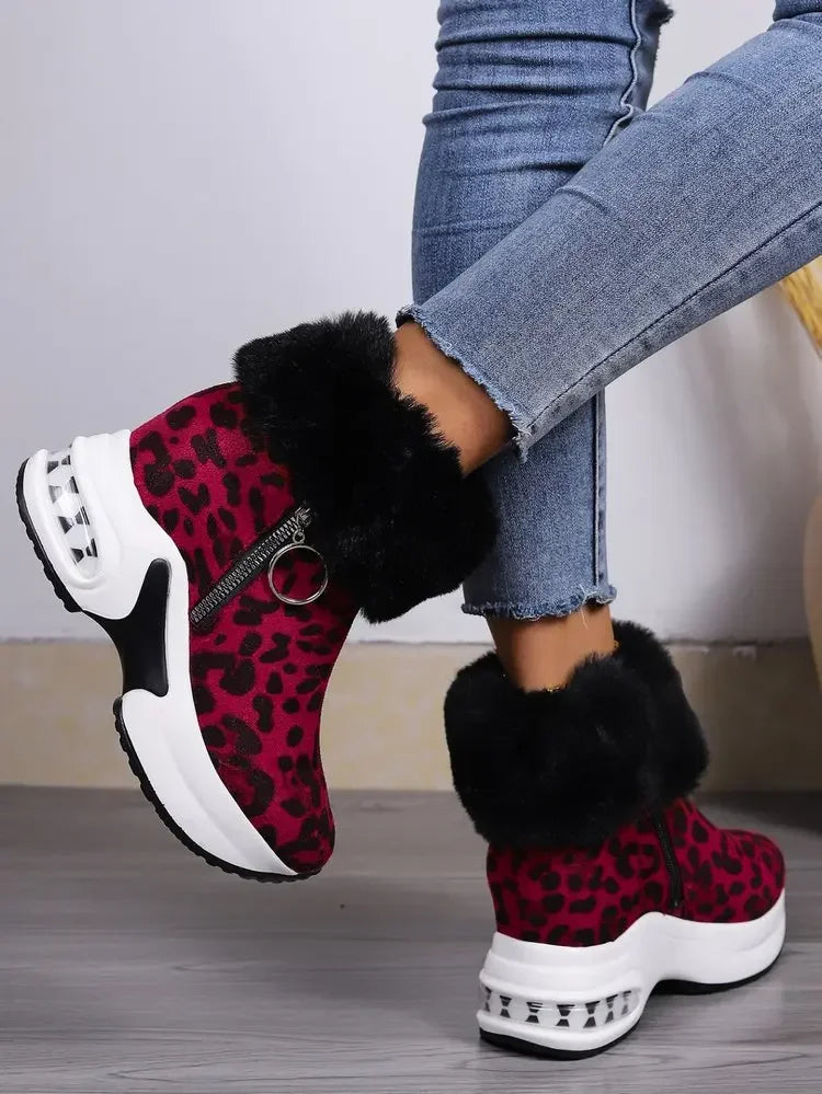Damen Plateau Schneestiefel – Dicksohlige Winter Stiefeletten aus Kunst-Wildleder | Rutschfeste Knöchelstiefel mit Kunstfellfutter Größe 43