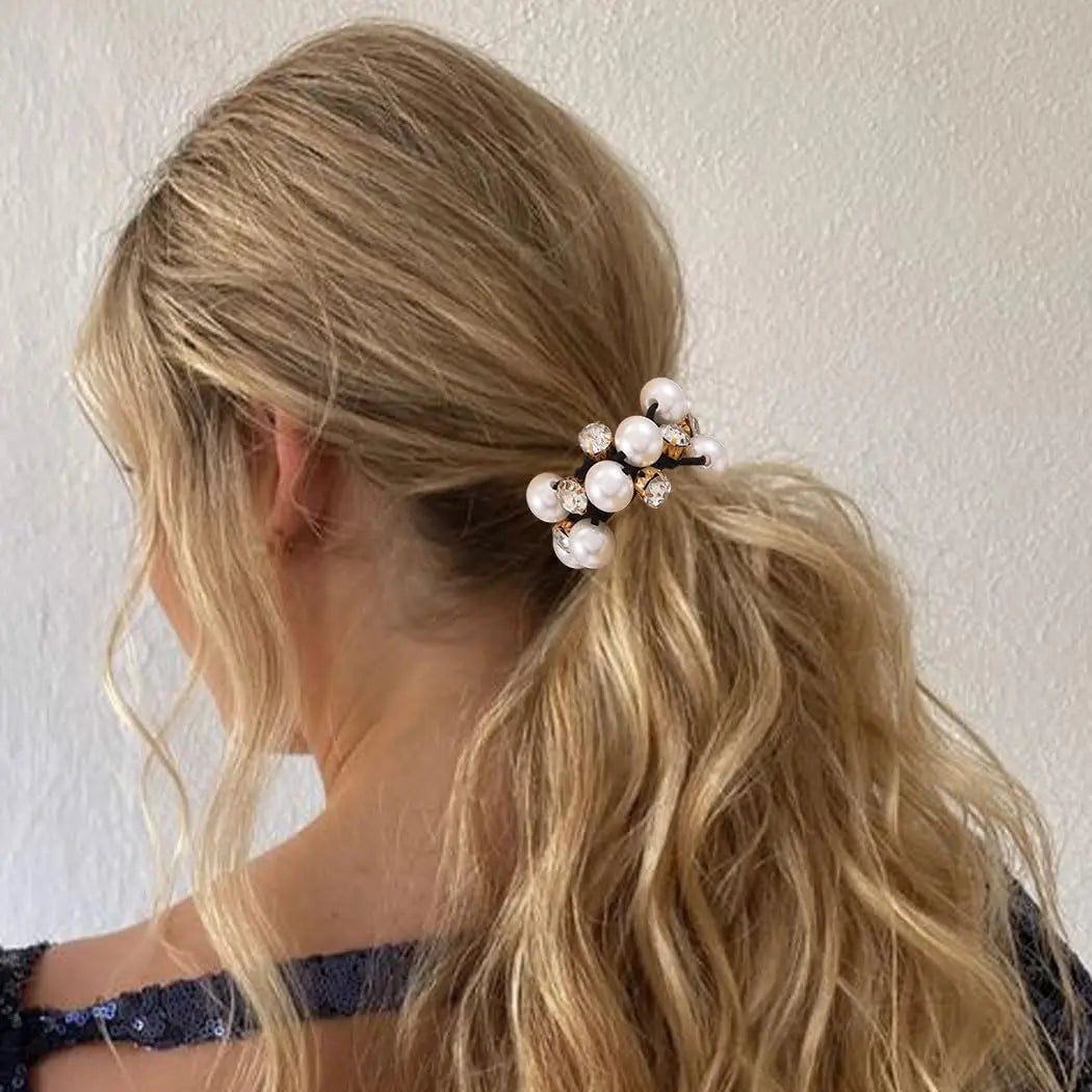 3 Stück Faux Perlen Haargummis mit Glitzer-Strass | Retro-Stil Scrunchies für Damen Kaufschwan®