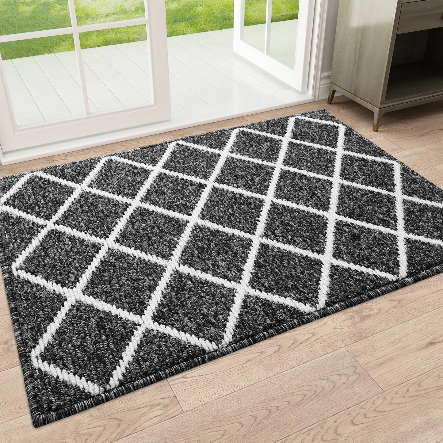 Karierte Eingangsmatte – Rutschfeste, Schmutzabweisende Fußmatte für Innenbereiche, Küche, Schlafzimmer & Flur Kaufschwan® Schwarz 90X150cm