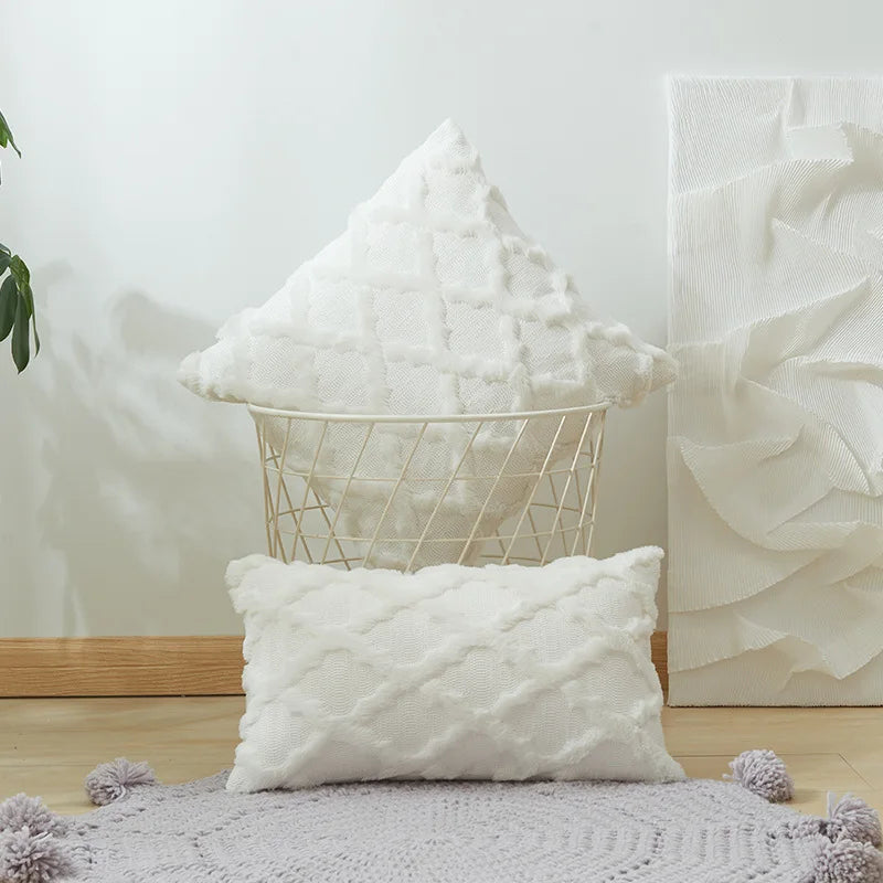 Weiche Plüsch-Wollkissenbezüge | Luxus Stil Kissenhüllen | Europäische Dekoration für Sofa & Schlafzimmer | Creme & Khaki Weihnachten Kaufschwan® Weiß 30x50cm 1pcs cover