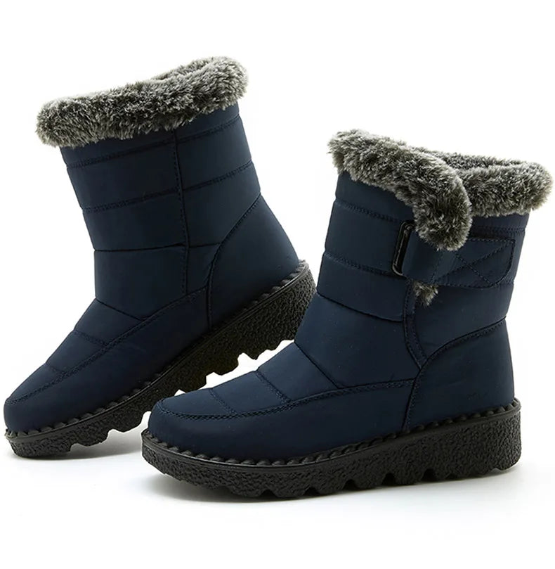 Damen Trendige Winterstiefel – Wasserdichte Knöchelstiefel mit Kunstfell Futter | Warme Low-Heel Schneestiefel für Damen