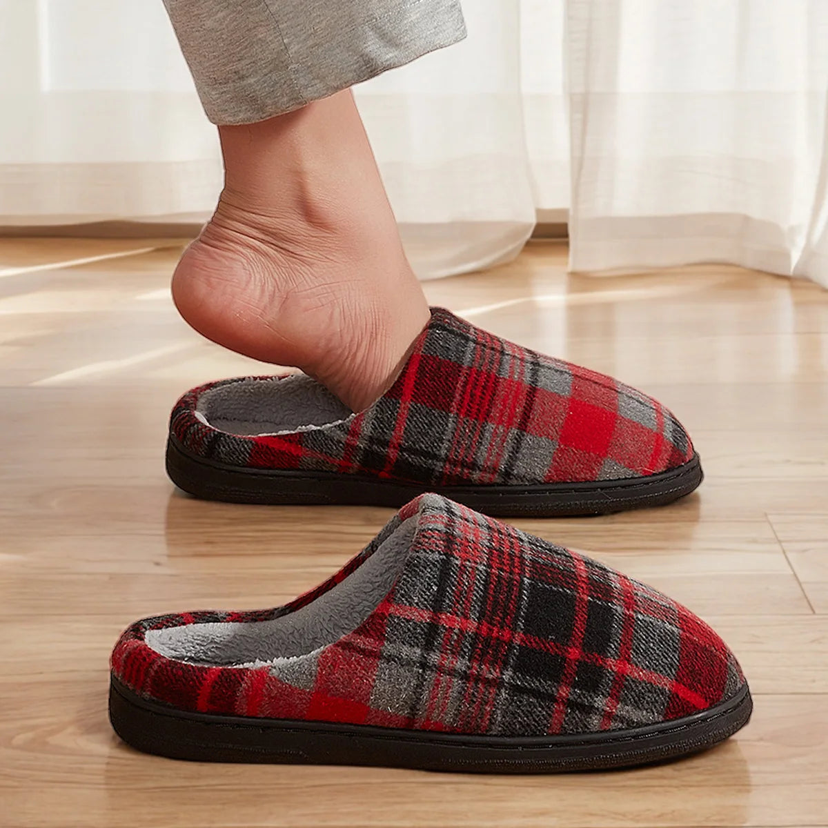 Herren Plüsch Hausschuhe | Bequeme Memory Foam Schuhe | Winter Warm & Weich Schlafzimmer Hausschuhe