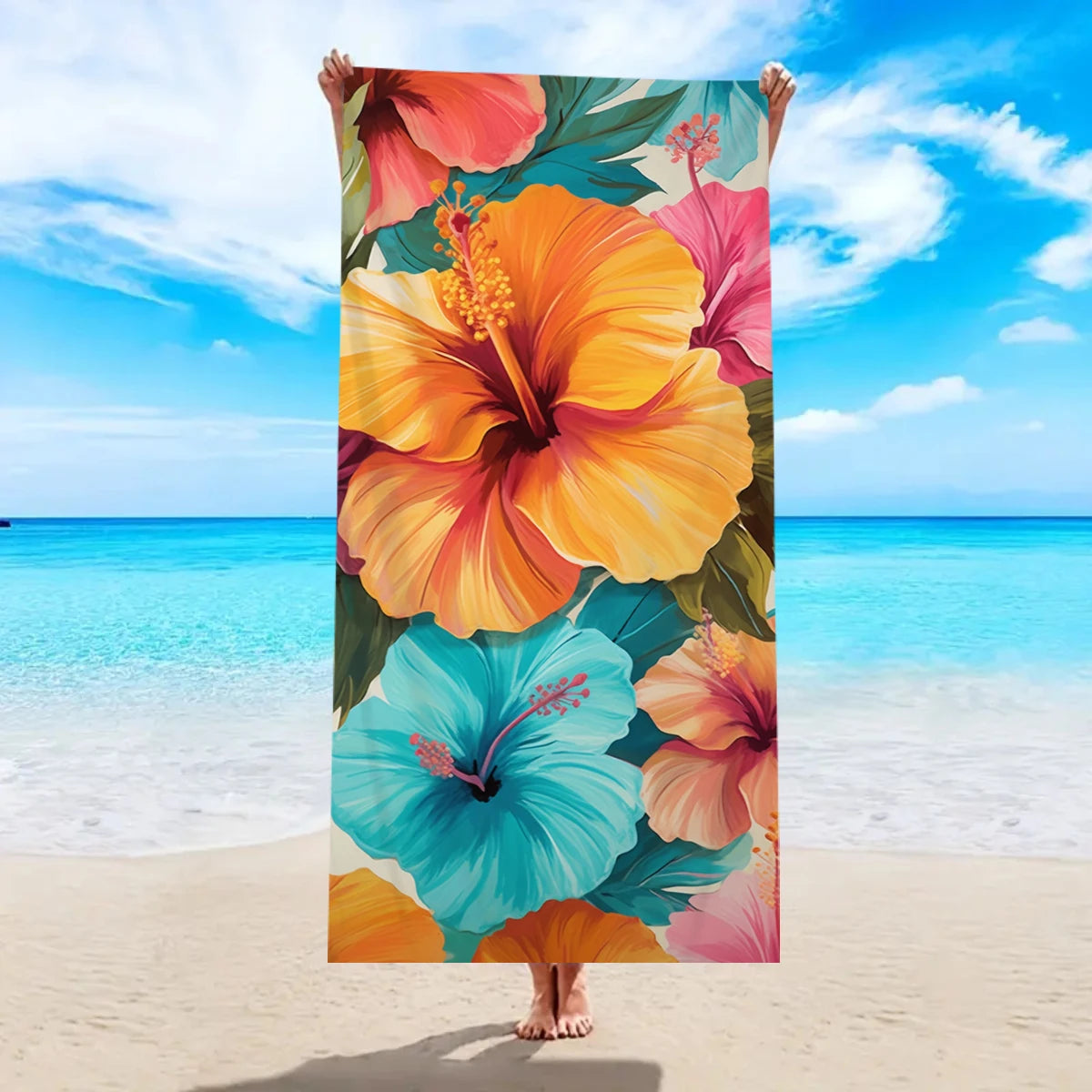 Tropisches Blumen Strandtuch – Schnell Trocknendes & Saugfähiges Mikrofaser Handtuch | Leichtes Reisehandtuch für Sport, Yoga, Schwimmen & Camping