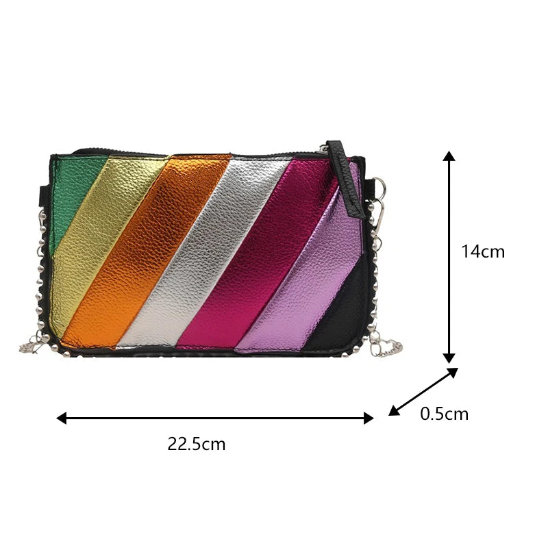Regenbogen Gestreifte Damen Tasche – Leichte Ketten Crossbody, Schulter & Clutch Handtasche | Modische Handy Tasche Kaufschwan®