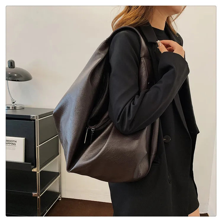 Große Schwarze Schultertasche für Damen – Hobo Shopper Tote | Weiche Leder Umhängetasche für Reisen & Alltag Kaufschwan®