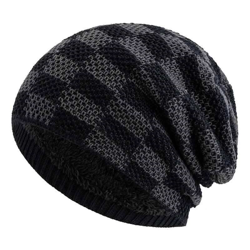 Unisex Slouchy Winter Beanie Mütze – Zweifarbige Grid-Strickmütze für Damen & Herren | Warme Oversize Mütze für Ski & Alltag Kaufschwan® Schwarz 56cm-60cm