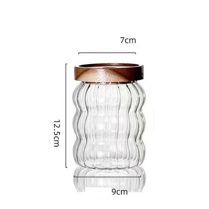 Glas Vorratsbehälter mit Holzdeckel & Streifen Design – Versiegelte Gläser für Tee, Kaffeebohnen, Getreide & Süßigkeiten Kaufschwan® 550ML