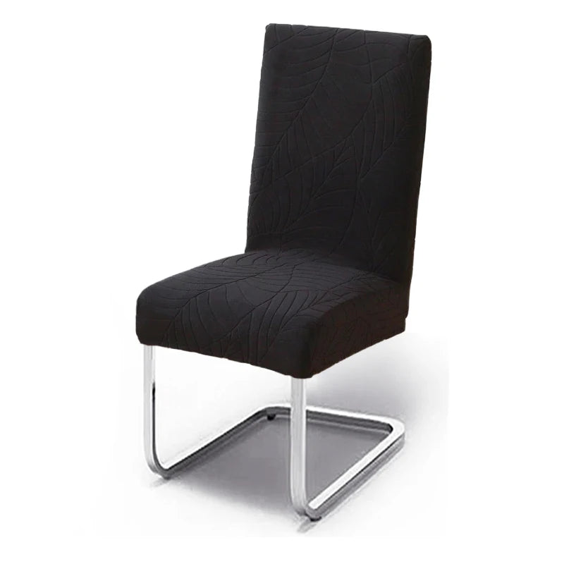1/2/4/6 Stück Blatt Jacquard Stuhlbezug – Einfarbiger Spandex Sitzbezug | Elastischer Stuhlschutz für Küche, Esszimmer & Restaurant Kaufschwan® Tiefschwarz 1 Stück