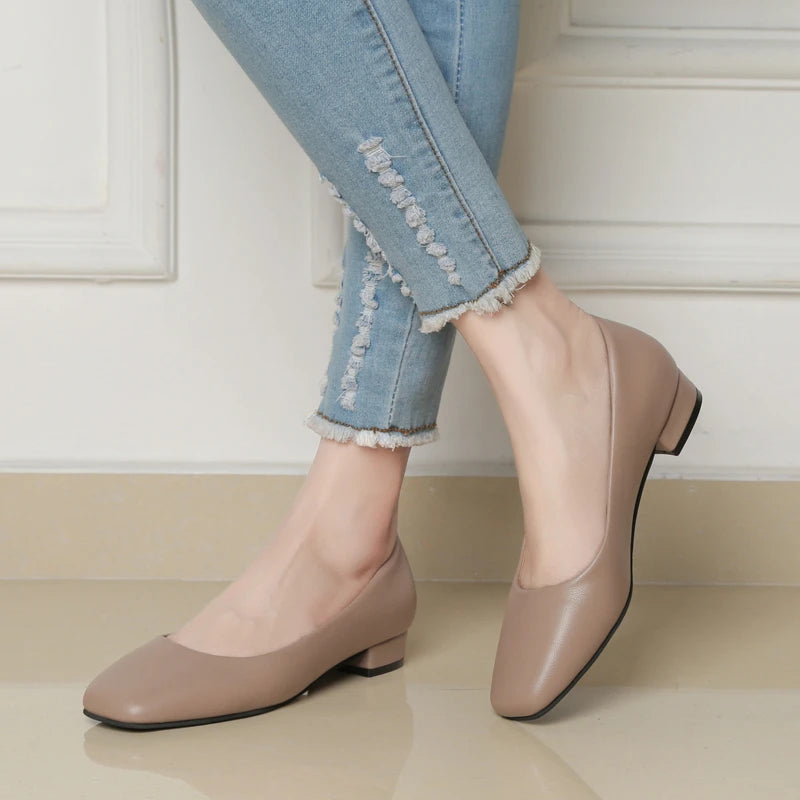 Damen Business-Pumps mit Quadratischer Spitze – Elegante Flache Schuhe mit Niedrigem Absatz | Büro- und Karriereschuhe für Frühjahr & Herbst Kaufschwan®