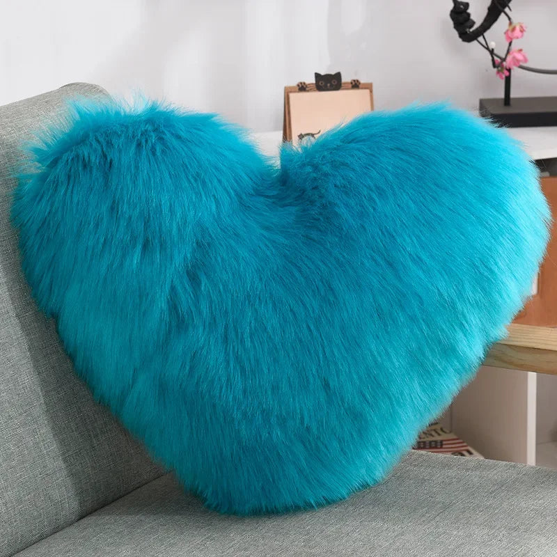 Leichtes Herzförmiges Flauschiges Sofa-Kissen | PP Baumwoll Plüschkissen | Lebendige Wohnzimmerdekoration Kaufschwan® Dunkelblau 40x50cm