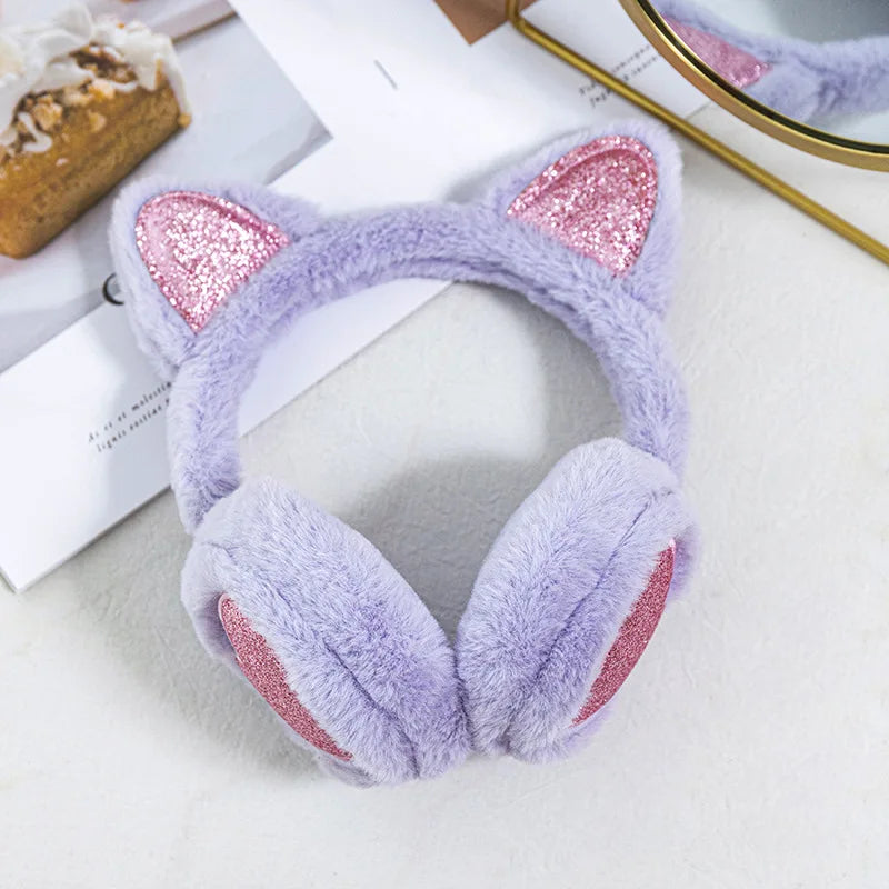 Herbst Winter Plüsch Ohrwärmer mit Katzenohren & Rosa Herz – Thermische Dicke Earmuffs für Kinder & Damen | Süß & Warm Kaufschwan® Lila