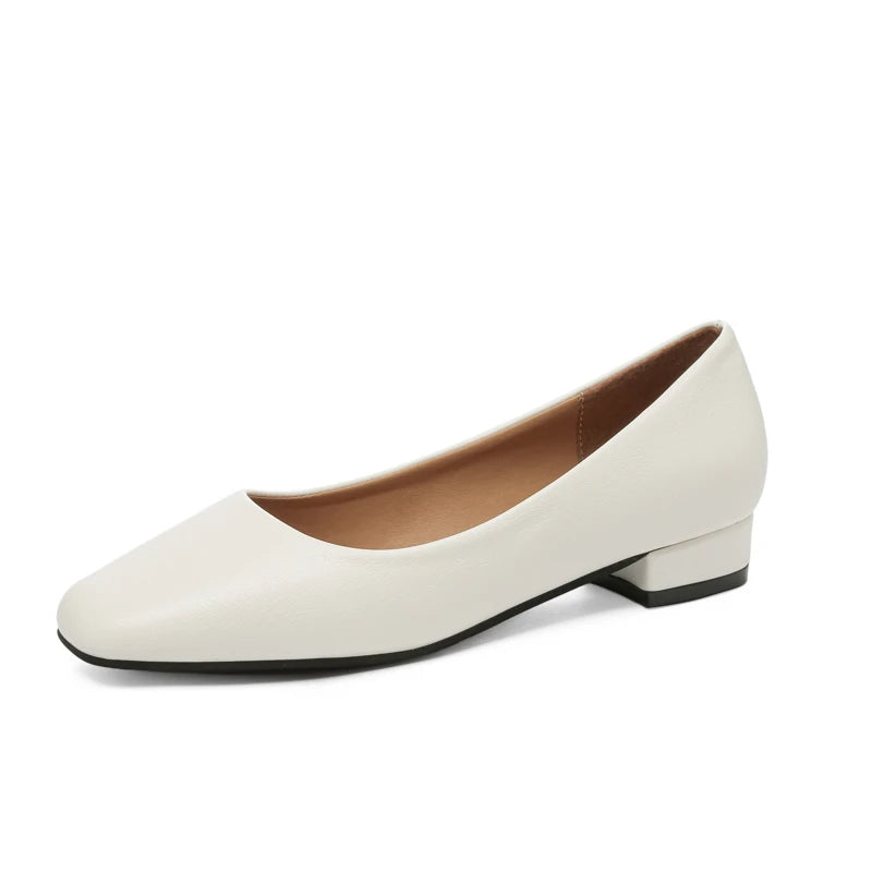 Damen Business-Pumps mit Quadratischer Spitze – Elegante Flache Schuhe mit Niedrigem Absatz | Büro- und Karriereschuhe für Frühjahr & Herbst Kaufschwan® Weiß 38