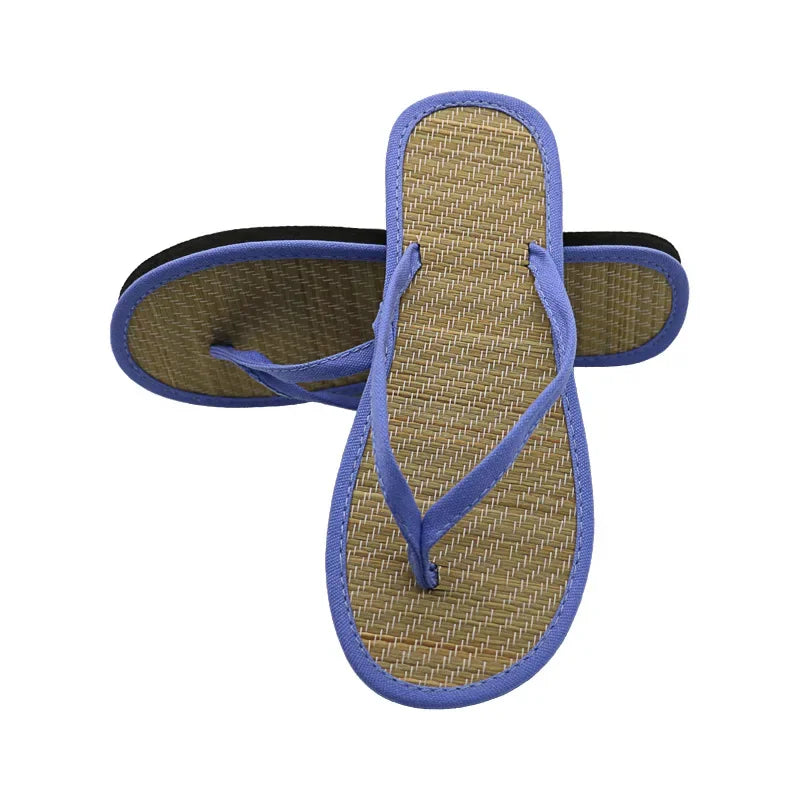 Damen Flache Flip-Flops | Bequeme Rutschfeste Bambus-Rattan Sandalen | Hausschuhe für Bad & Alltag
