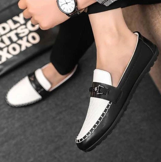 Herren Leder-Loafer – Klassische Runde Mokassins | Flache Slip-On Freizeitschuhe aus Weichem PU-Leder für Büro & Alltag Kaufschwan®