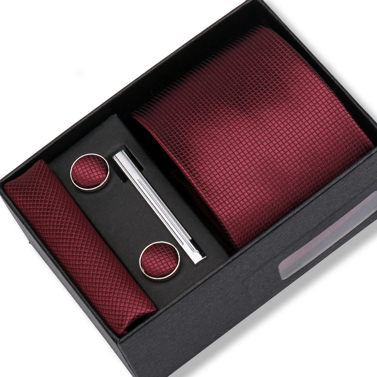 Herren Jacquard-Krawatten-Set 8 cm – Elegante Krawatte mit Einstecktuch, Manschettenknöpfen & Krawattenklammer | Luxus-Geschenkbox für Hochzeit & Business