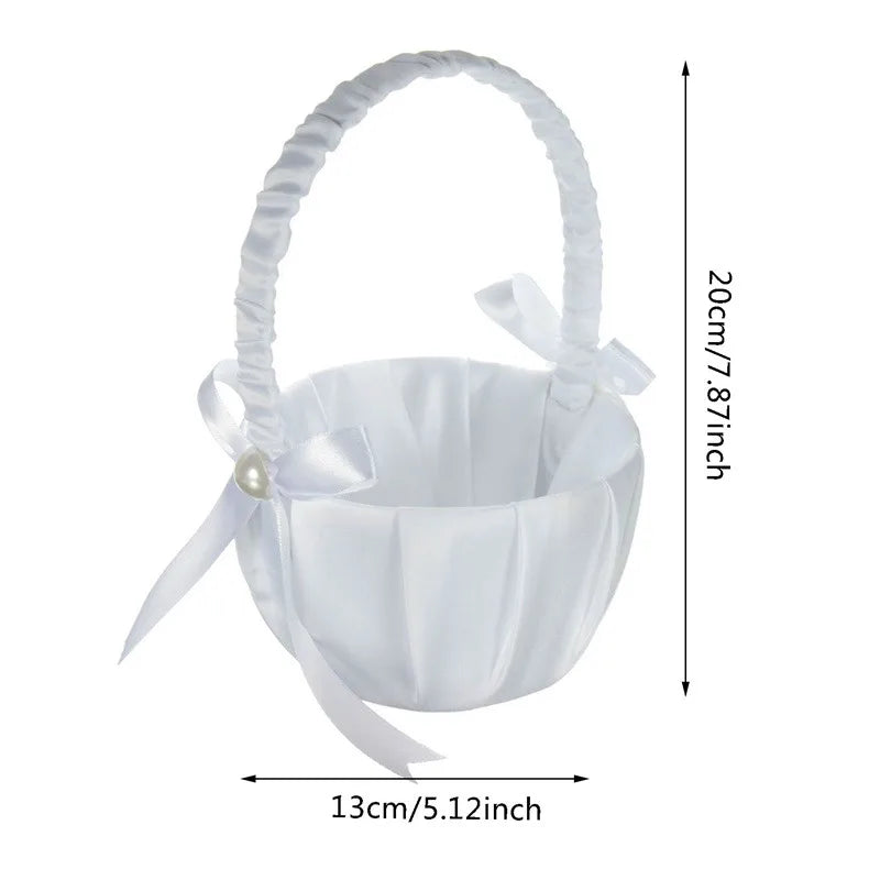 Satin Perlen Blumenkorb – Eleganter Hochzeitskorb für Blumenmädchen und Ringe