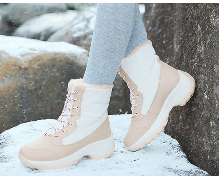 Damen Schneestiefel – Winter Plateau Schuhe | Warme Kunstfell Gefütterte Flache Stiefel für Damen | Bequeme Winter Schuhe