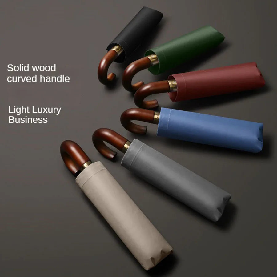 Winddichter UV-Schutzschirm UPF50+ – Automatischer Kompakter Regen- & Sonnenschirm mit Stilvollem Gebogenem Griff