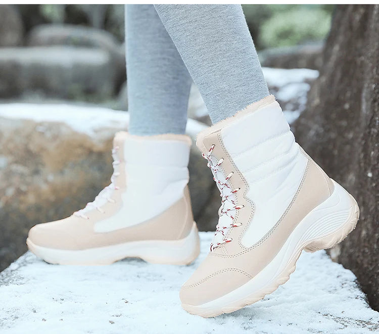 Damen Schneestiefel – Winter Plateau Schuhe | Warme Kunstfell Gefütterte Flache Stiefel für Damen | Bequeme Winter Schuhe