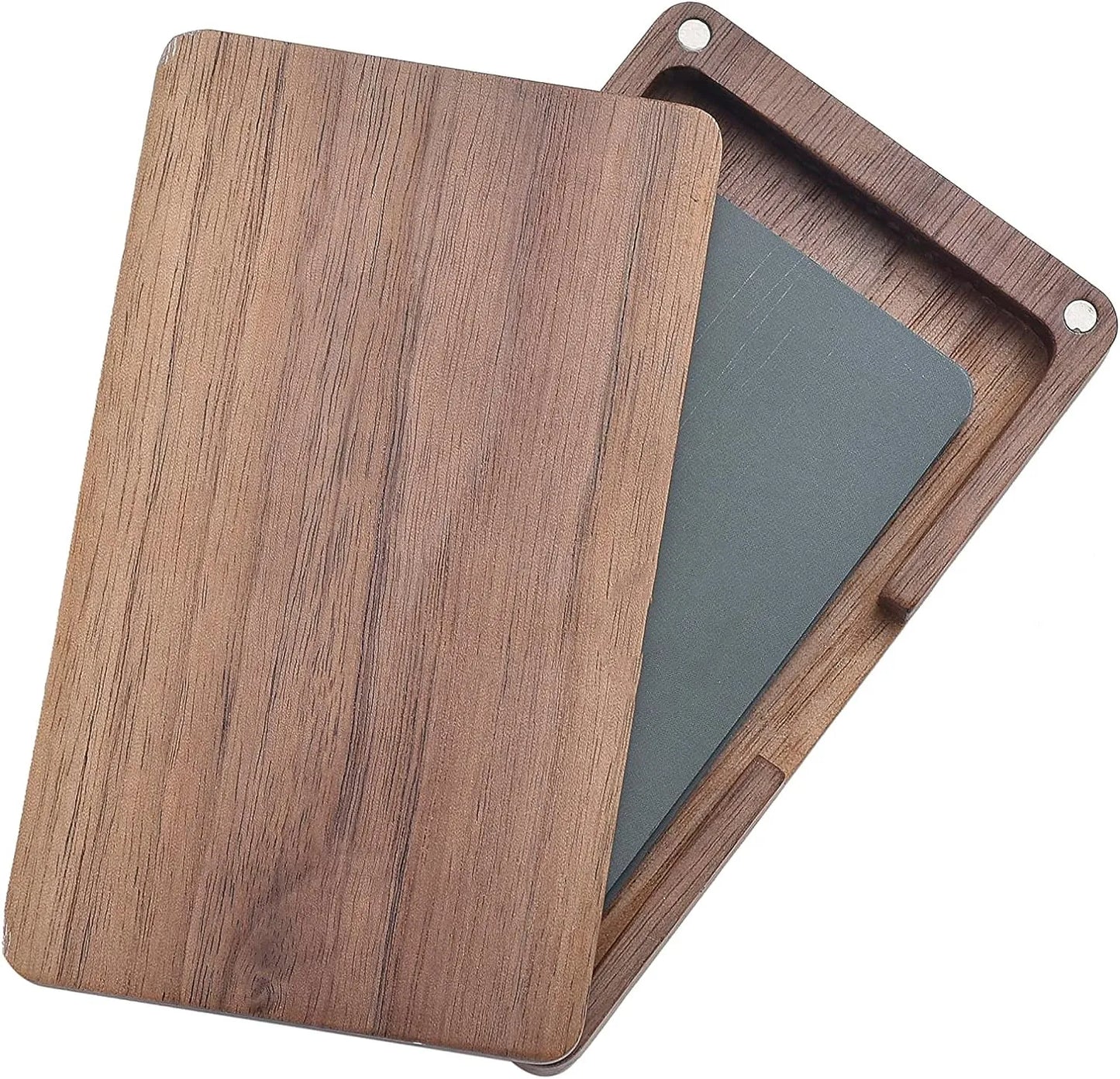 Holz Visitenkartenetui – Tragbarer Kartenhalter aus Walnussholz mit Magnetverschluss | ID & Namenskartenhülle für Damen & Herren Büro Kaufschwan® Design 2