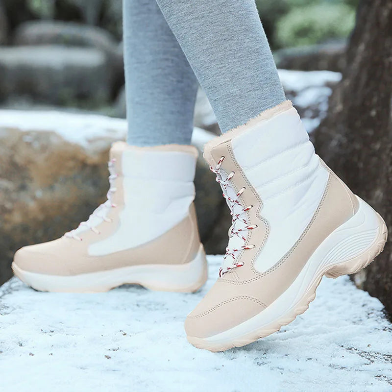 Damen Schneestiefel – Winter Plateau Schuhe | Warme Kunstfell Gefütterte Flache Stiefel für Damen | Bequeme Winter Schuhe