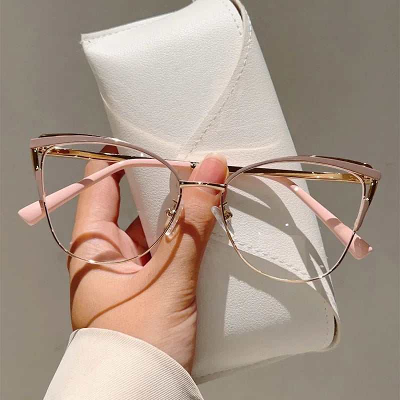 Minimalistische Metall Anti-Blau-Licht Brille für Damen – Modische Cat-Eye Computerbrille | Elegante Business-Brille