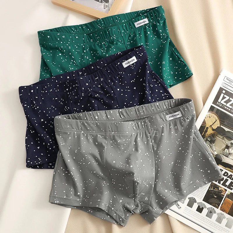 Punktmuster Herren Boxershorts | Modische Baumwollunterwäsche | Weiche Boxershorts | Größen M–3XL Kaufschwan® Grün Marineblau Grau L