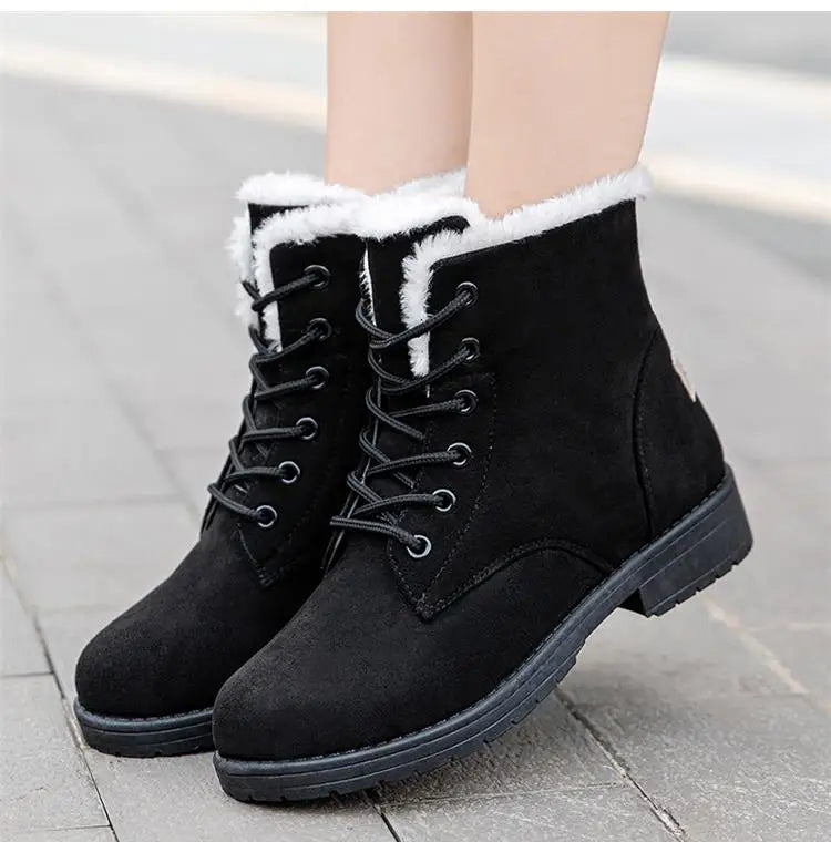 Damen Schneestiefel – Flache Plateau Winter Schuhe | Warme Kunstfell Gefütterte Plüsch Stiefel für Damen | Bequeme Winter Schuhe