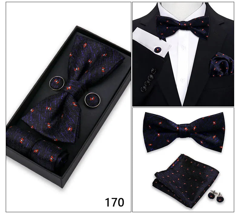 Herren Fliegen-Set – 3-teiliges Geschenkset mit Fliege, Einstecktuch & Manschettenknöpfen | Elegantes Rotes Accessoire für Business & Hochzeit Kaufschwan®