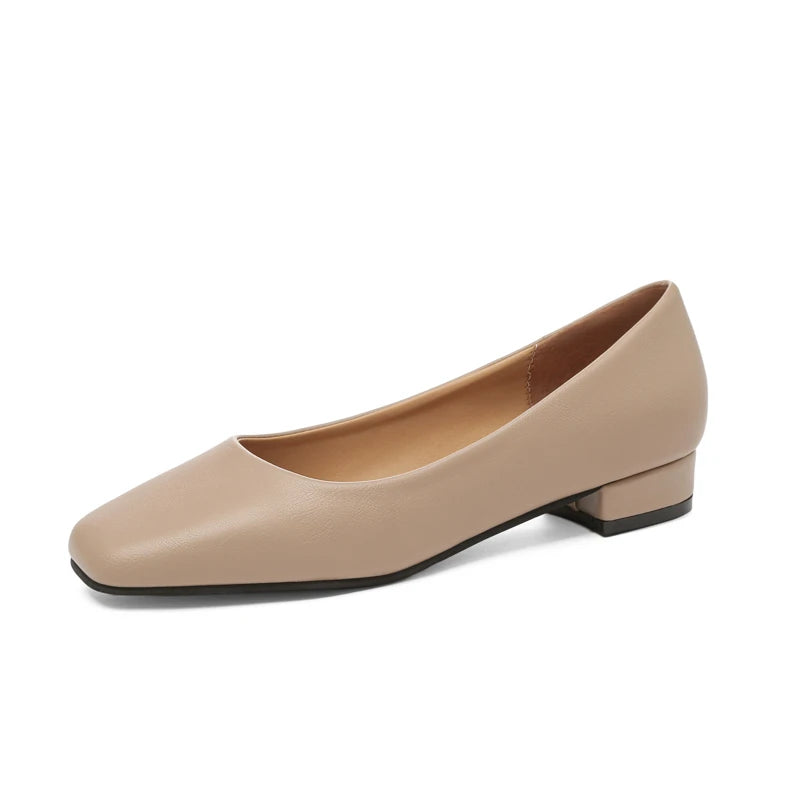 Damen Business-Pumps mit Quadratischer Spitze – Elegante Flache Schuhe mit Niedrigem Absatz | Büro- und Karriereschuhe für Frühjahr & Herbst Kaufschwan® Aprikose 35