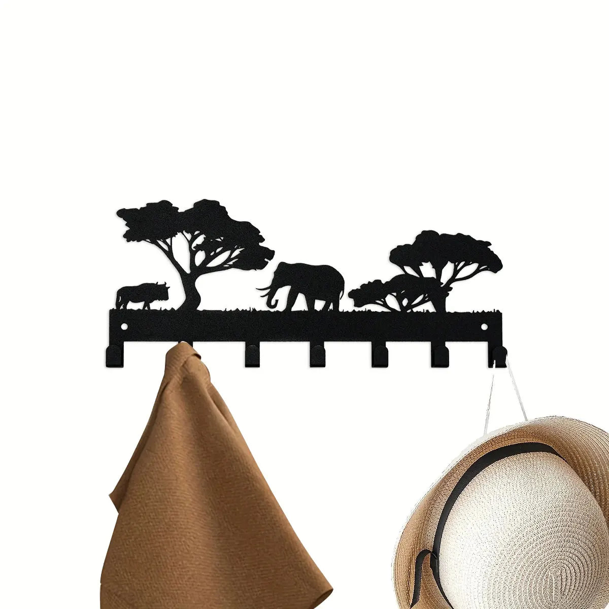 Metall Schlüsselhalter Elefant – Schwarzer Wandhaken mit 7 Haken | Dekorativer Schlüssel Organizer aus Eisen für Schlüssel, Taschen & Handtücher