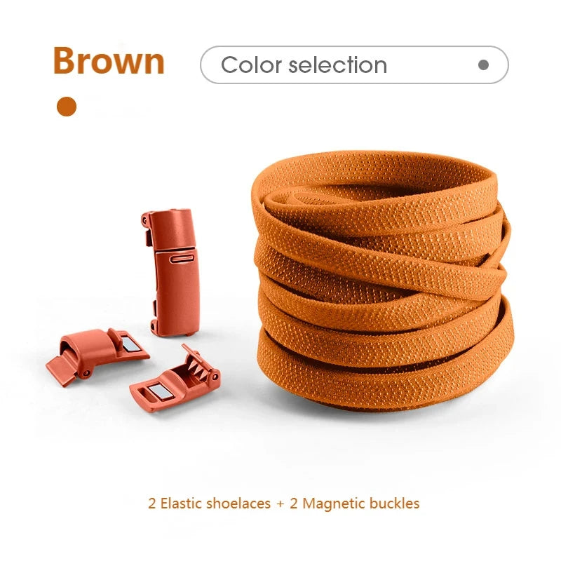 Magnetische No-Tie Elastische Schnürsenkel – Schnelles Verriegelungssystem für Sneaker | Unisex Schuhzubehör für Kinder & Erwachsene, 1 Paar Kaufschwan® Braun