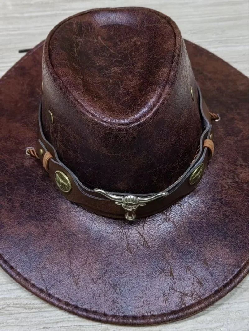 Kunstleder Western Cowboy Hut für Damen & Herren – Vintage Gentleman Dress Hat, Panama Cowgirl Jazz Cap, Klassischer Sombrero Kaufschwan®