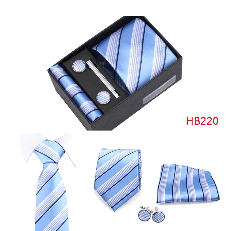 Herren Jacquard-Krawatten-Set 8 cm – Elegante Krawatte mit Einstecktuch, Manschettenknöpfen & Krawattenklammer | Luxus-Geschenkbox für Hochzeit & Business Kaufschwan®