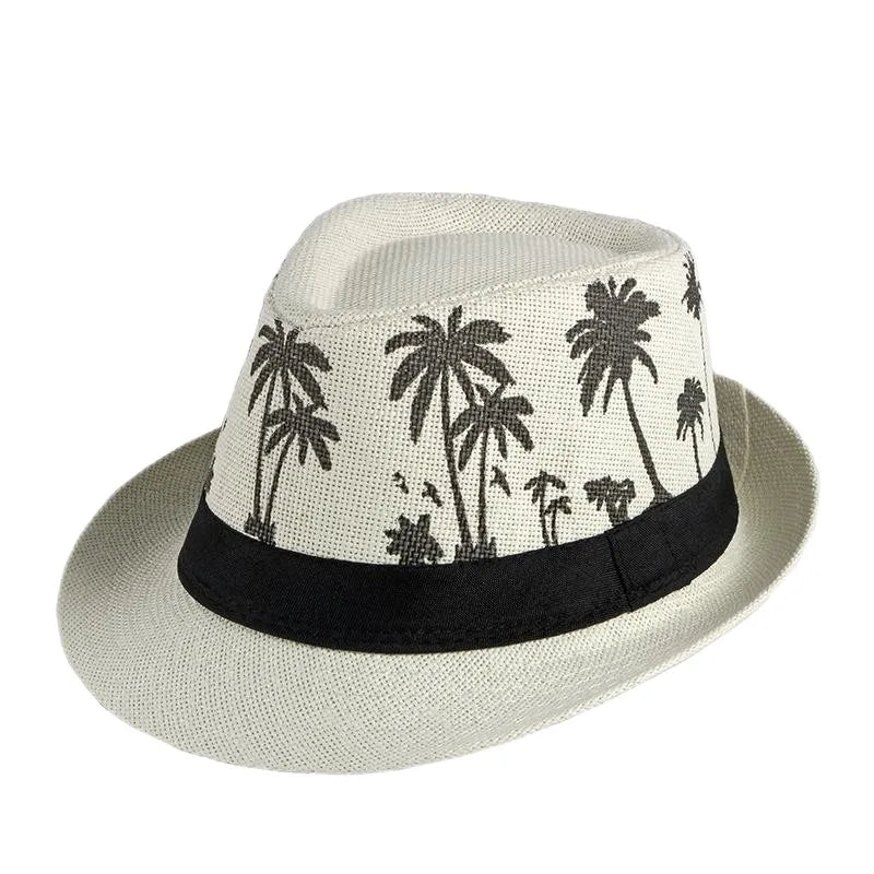 Retro Sonnenhut – Britischer Top Hat Stil, Geometrischer Strohhut mit Gürtel, Unisex Strand & Partner Fedoras