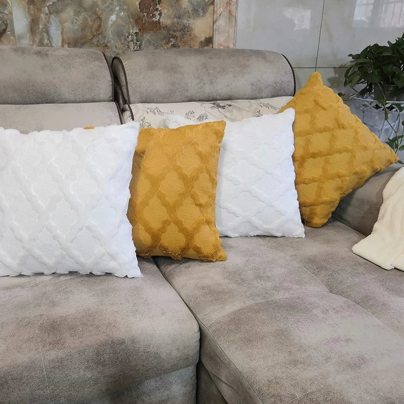 Weiche Plüsch-Wollkissenbezüge | Luxus Stil Kissenhüllen | Europäische Dekoration für Sofa & Schlafzimmer | Creme & Khaki Weihnachten Kaufschwan®