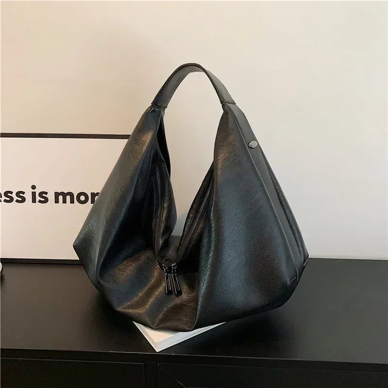 Große Schwarze Schultertasche für Damen – Hobo Shopper Tote | Weiche Leder Umhängetasche für Reisen & Alltag