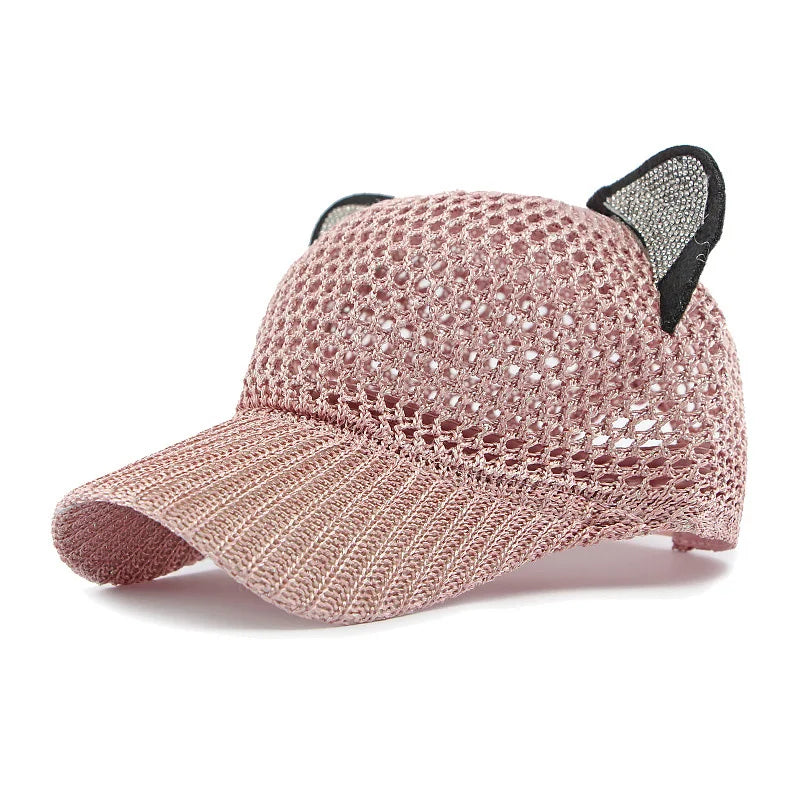 Sommer Damen Niedliche Katzenohren Mesh Baseballkappe | Verstellbarer Sonnenschutz Hut Kaufschwan® Rosa