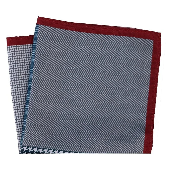 Großes 30×30CM Herren Einstecktuch – Mehrfarbig Bedruckt mit Blumen-, Paisley-, Hahnentritt- & Geometrischem Muster Kaufschwan® Grau-Rot mit feinem Muster