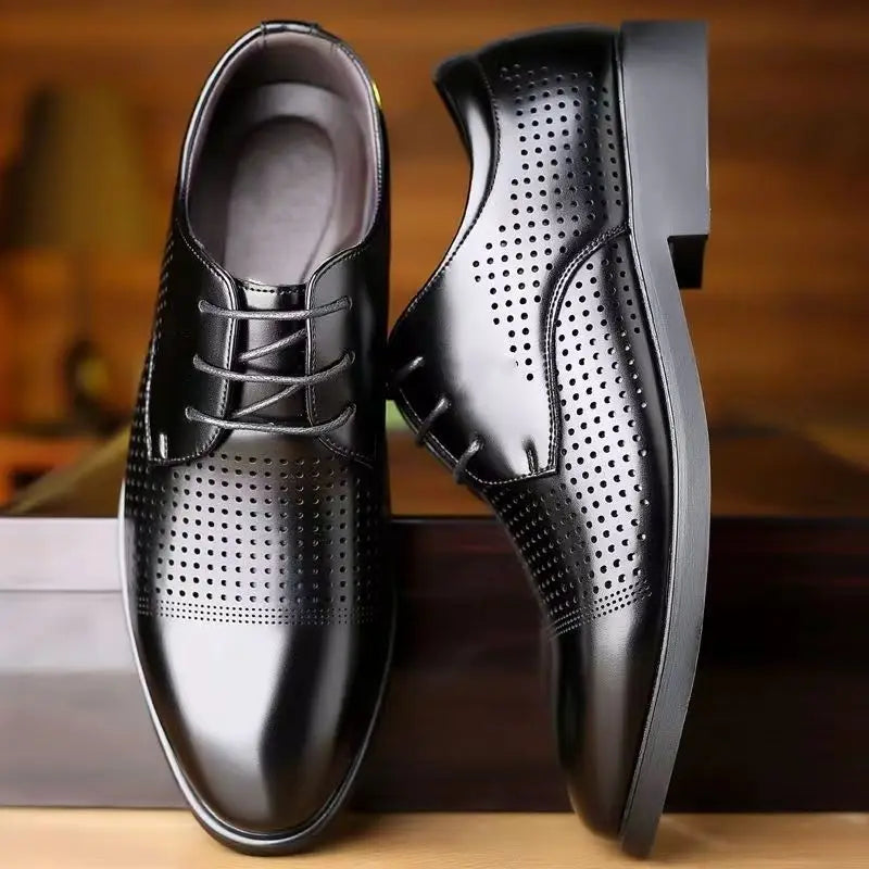 Herren Sommer-Businessschuhe mit Lochdesign – Runde Spitze & Schnürung | Atmungsaktive Elegante Lederschuhe für Büro & Anlass Kaufschwan®