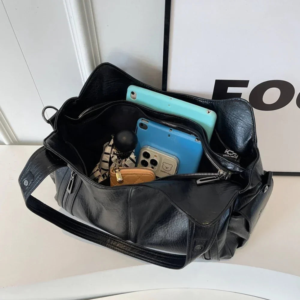 Damen Schultertasche – Hochwertige Kunstleder Handtasche mit Kontrastfarben | Weiches Innenfach & Reißverschluss Kaufschwan®