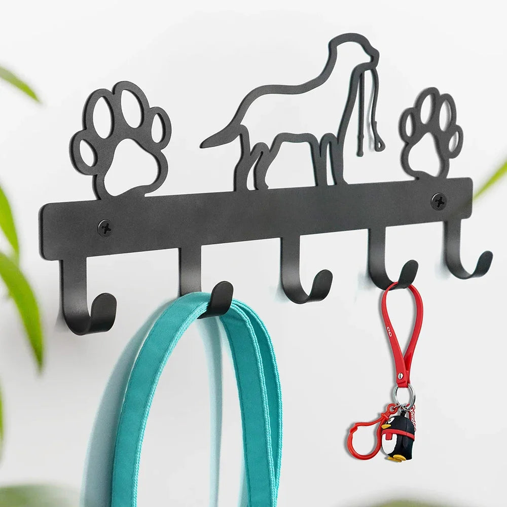 Metall Wandhaken mit Pfotenmotiv – Hundehalter mit 5 Haken | Wandorganizer aus Eisenkunst für Schlüssel, Leinen & Jacken