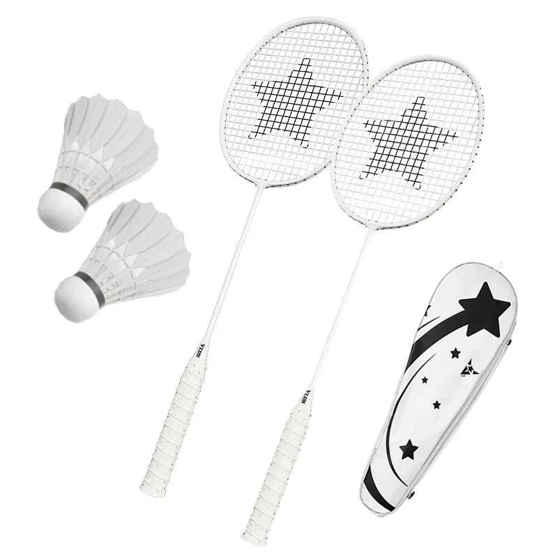 Professionelles Badminton Set – 4U Aluminium-Carbon Schläger mit 2 Federbällen & Tragetasche | Outdoor Trainings Battledore Set Kaufschwan® Weiß
