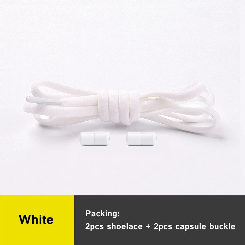 21 Farben No-Tie Schnürsenkel – Elastische Laces mit Rundem Metallverschluss | Schnelle Slip-On Sneaker Laces für Damen & Herren, 1 Paar Kaufschwan® Weiß 100cm