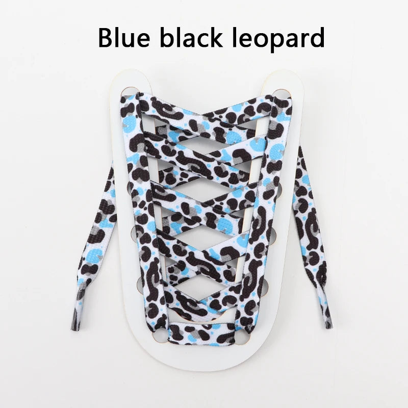 Tiermuster Schnürsenkel – Flache Modische Laces für Sneaker | Tiger-, Schlangen- & Leoparden-Print 120/140/160cm Kaufschwan® Blau-schwarzer Leopard 140cm