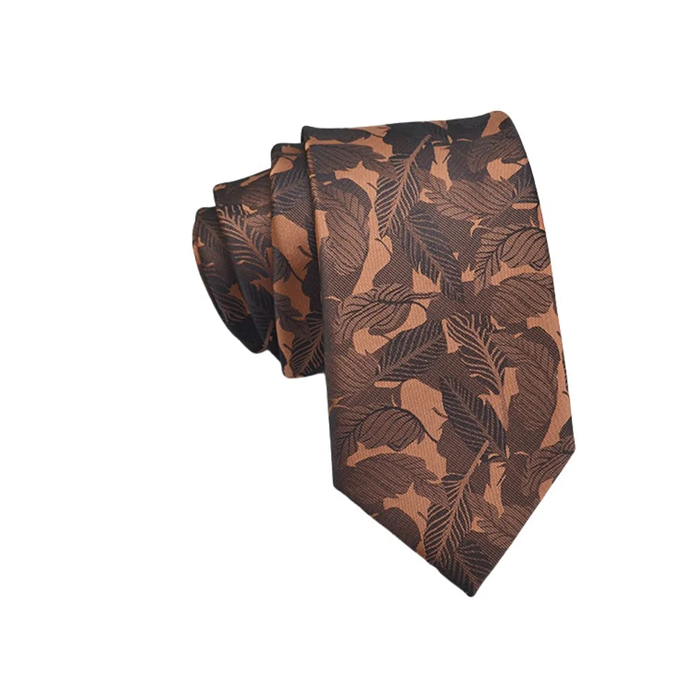 Herren Jacquard-Krawatte 8 cm – Hochwertige Krawatte mit Punkt- & Blumenmuster | Elegantes Accessoire für Business, Büro & Hochzeit Kaufschwan® Orange-Braun gemustert
