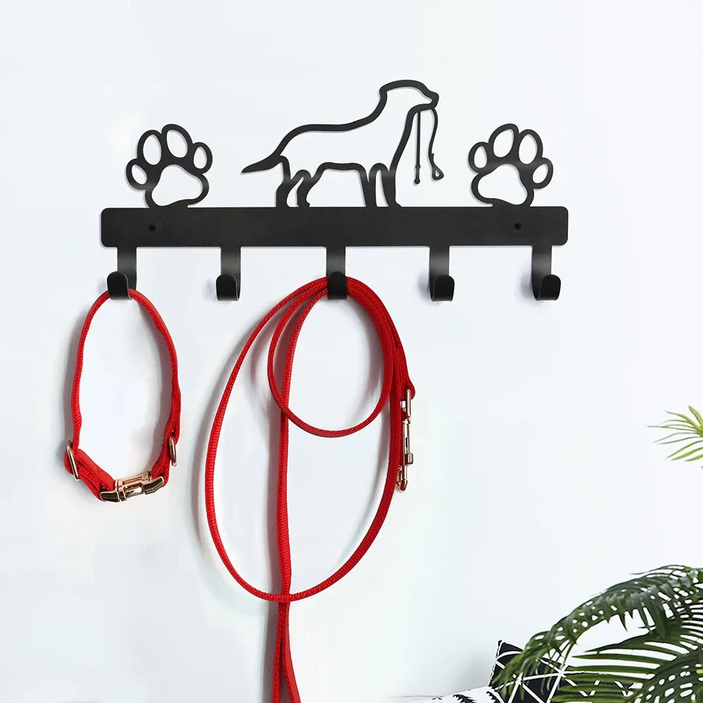 Metall Wandhaken mit Pfotenmotiv – Hundehalter mit 5 Haken | Wandorganizer aus Eisenkunst für Schlüssel, Leinen & Jacken