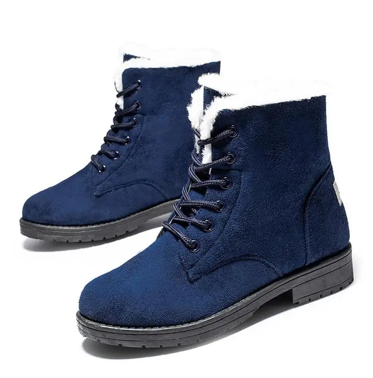 Damen Schneestiefel – Flache Plateau Winter Schuhe | Warme Kunstfell Gefütterte Plüsch Stiefel für Damen | Bequeme Winter Schuhe