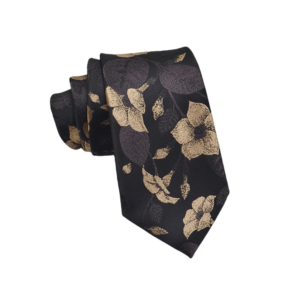 Herren Jacquard-Krawatte 8 cm – Hochwertige Krawatte mit Punkt- & Blumenmuster | Elegantes Accessoire für Business, Büro & Hochzeit Kaufschwan® Schwarz-Gold Muster